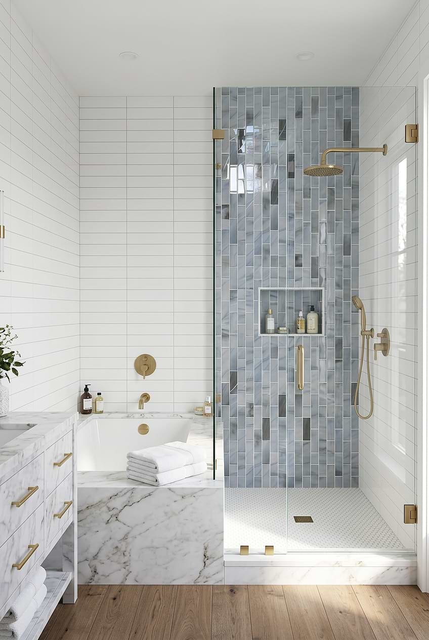 Blue Gray Glass Shower Tile Design BA8010 Blue Gray Glass Shower Tile Design BA8010