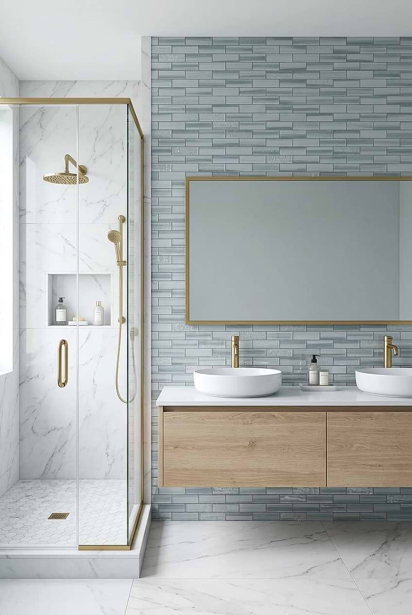 Blue Gray Glass Subway Bathroom Tile BA5507 Lot B