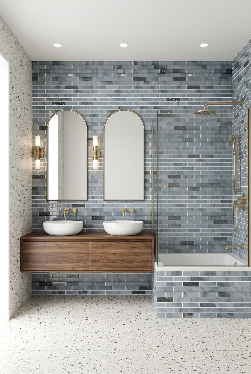 Blue Gray Glass Subway Bathroom Tile BA8010
