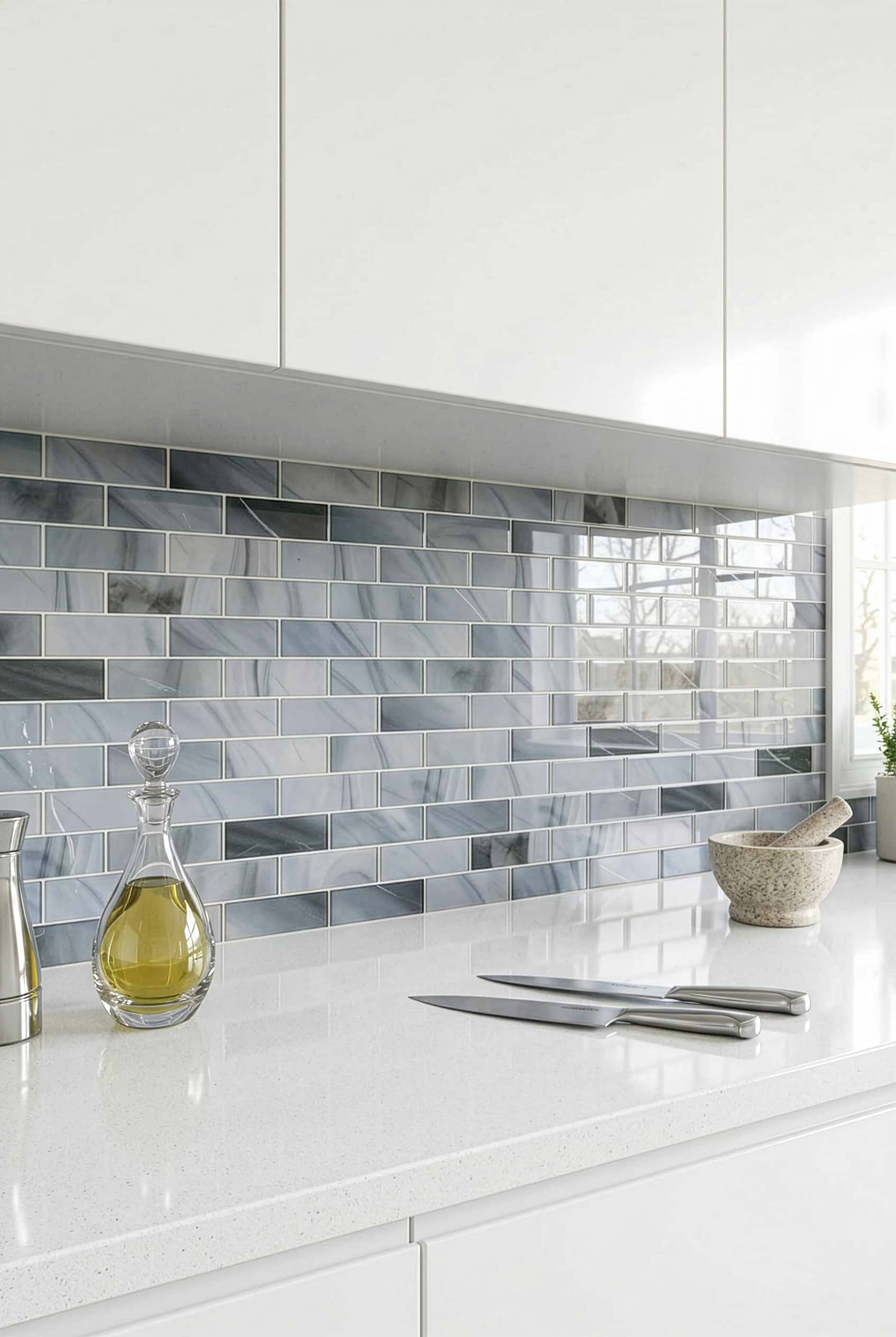 Blue Gray Glass Subway Contemporary Kitchen BA8010