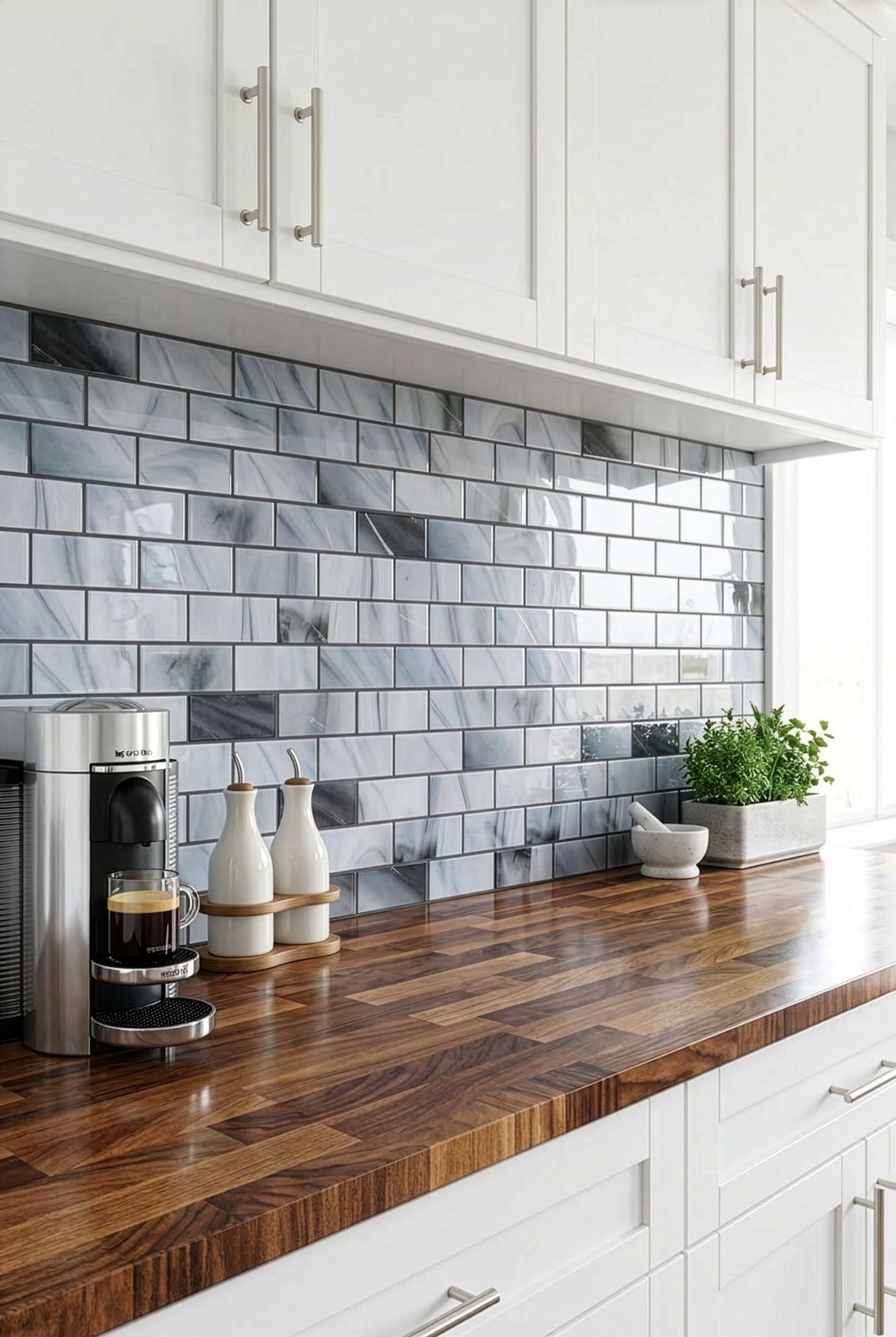 Blue Gray Glass Subway Kitchen Tile BA8010