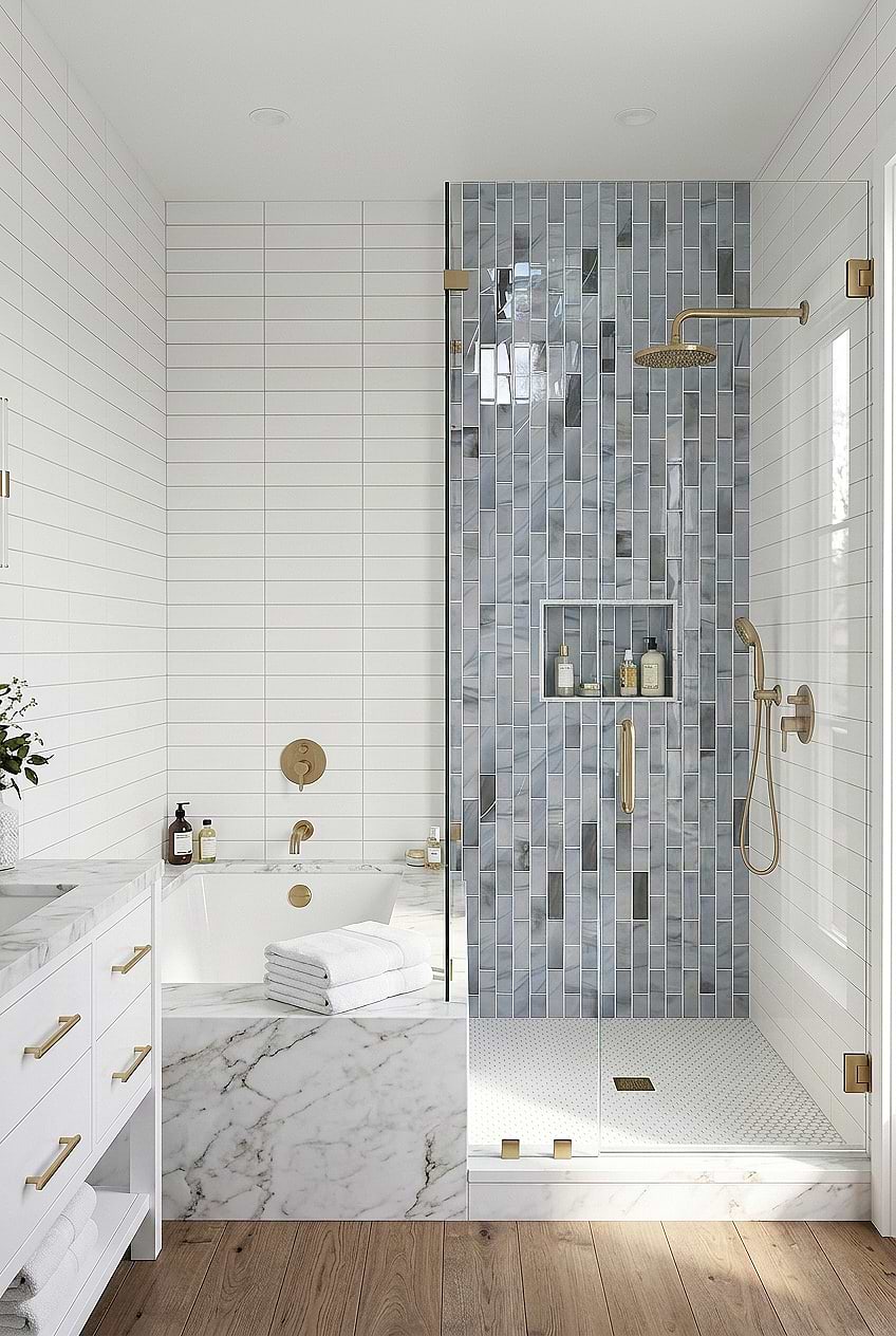 Blue Gray Sparkle Glass Shower Tile BA8010