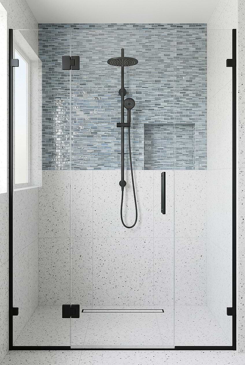 Blue Hand Painted Glass Shower Subway Tile BA5516
