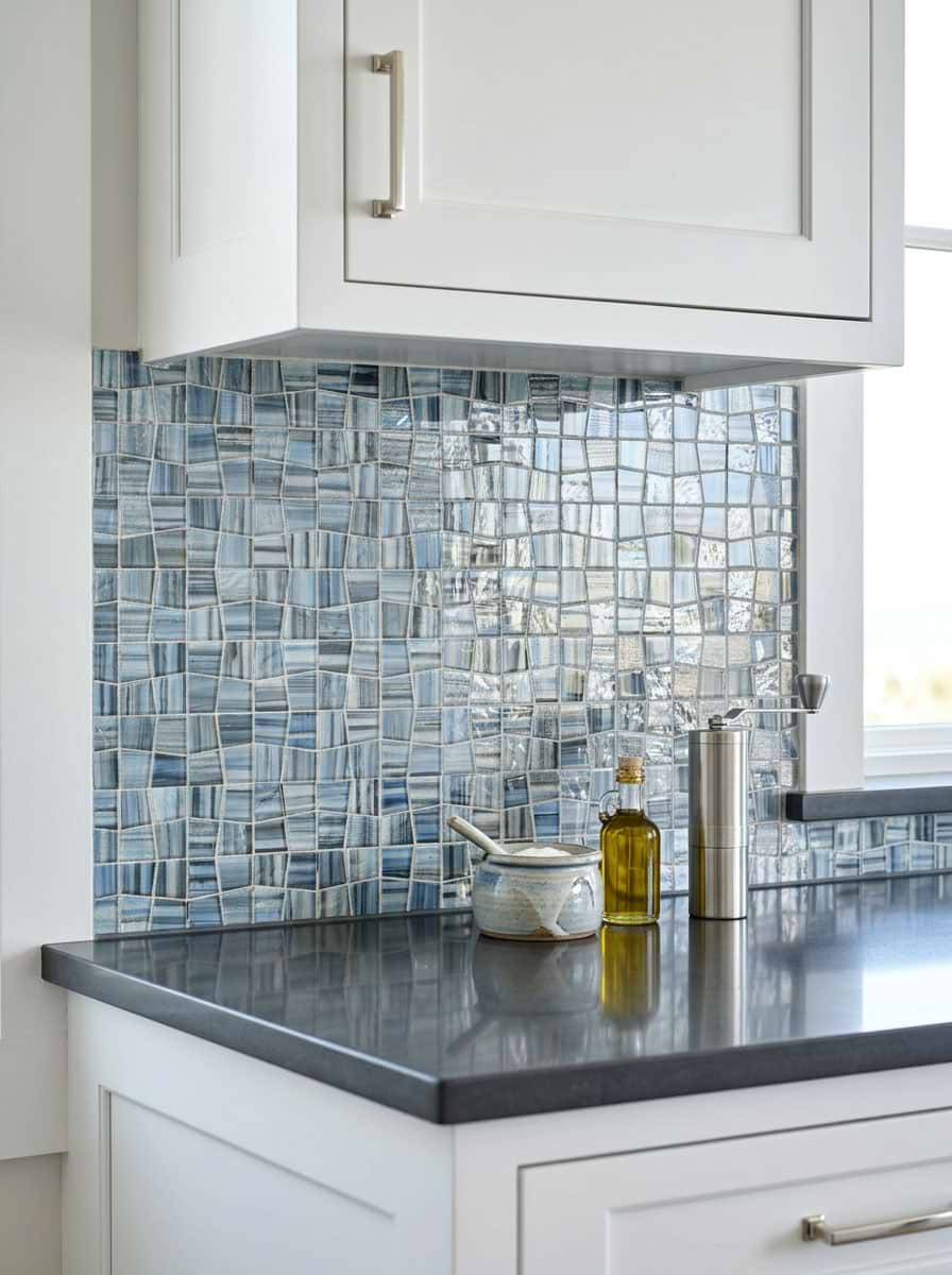 Blue Hand Painted Glass Square Mosaic Blue Hand Painted Glass Square Mosaic