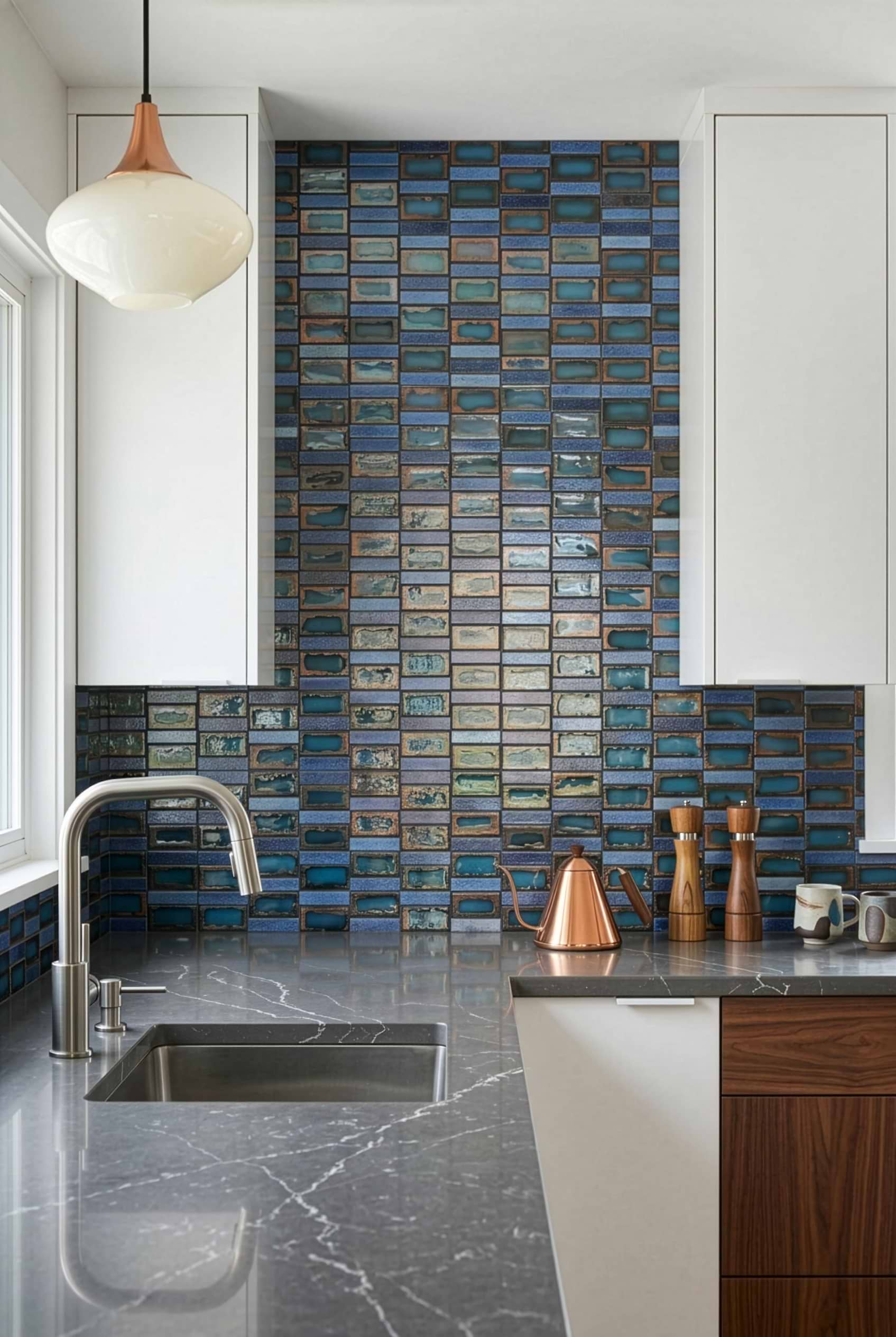 Blue Rustic Glass Brick Mosaic Tile BA6204 Blue Rustic Glass Brick Mosaic Tile BA6204