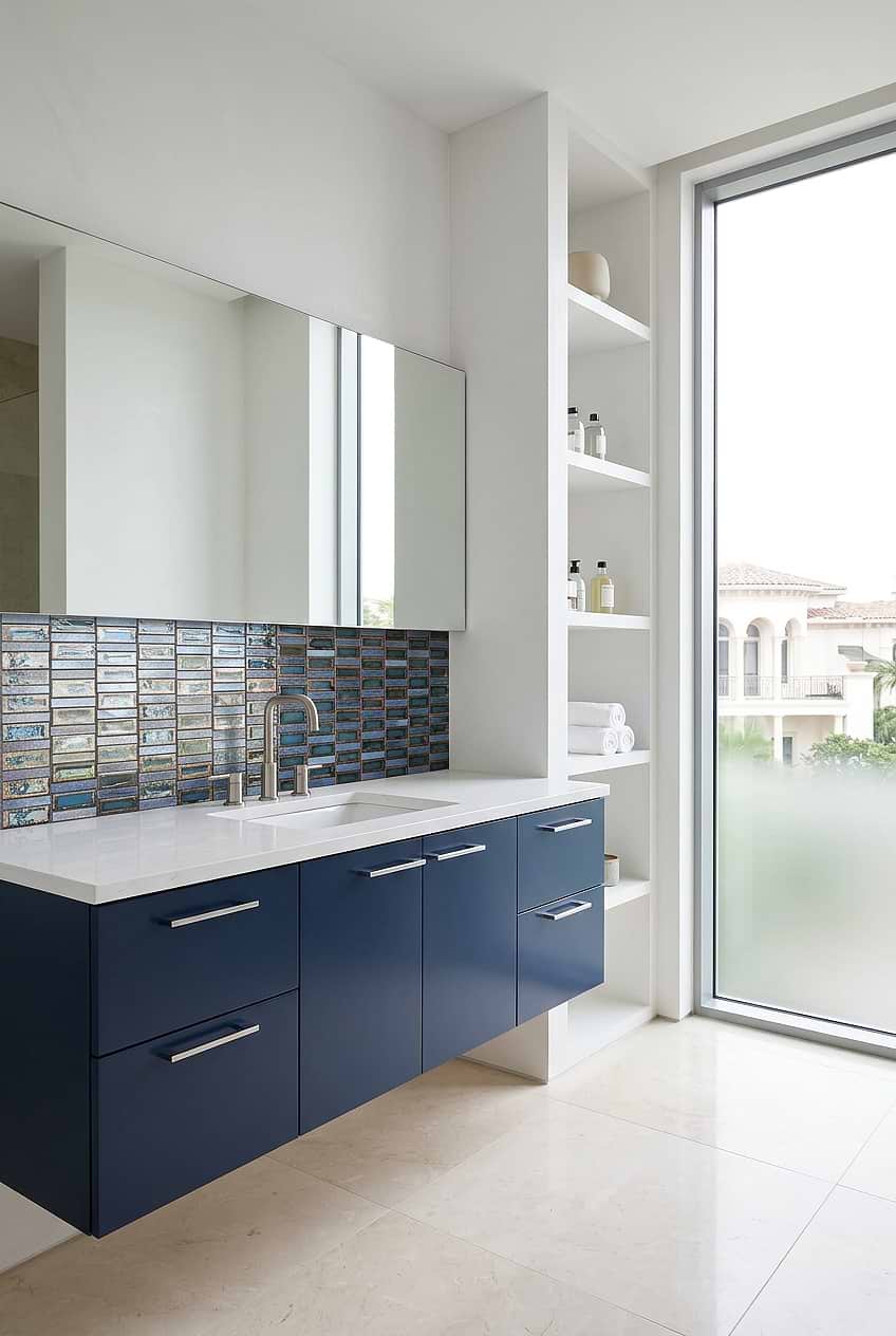 Blue Rustic Glass Brick Tile Bathroom BA6204