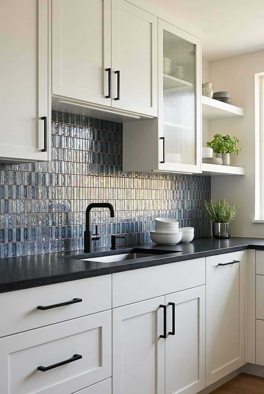 Blue Rustic Glass Linear Kitchen Tile BA6204