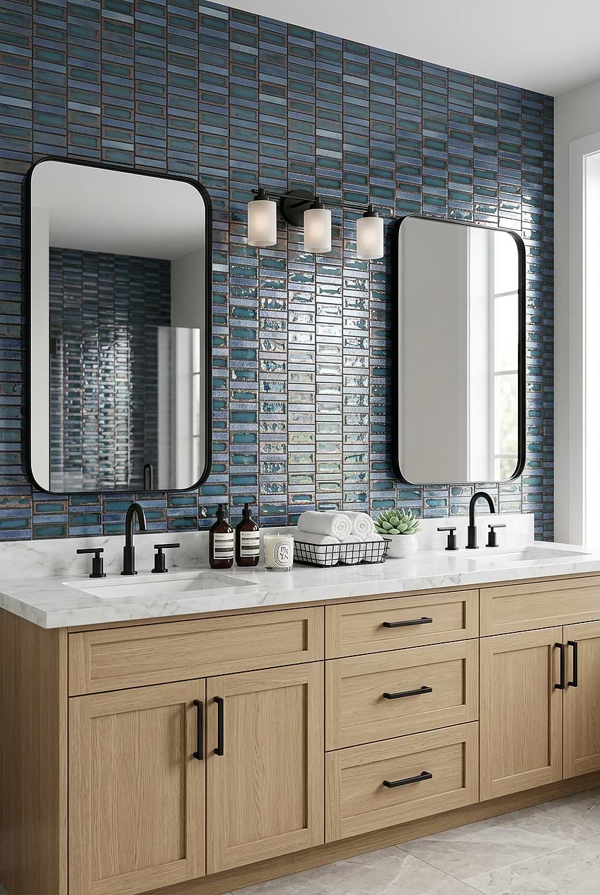 Blue Rustic Glass Mosaic Bathroom Design BA6204