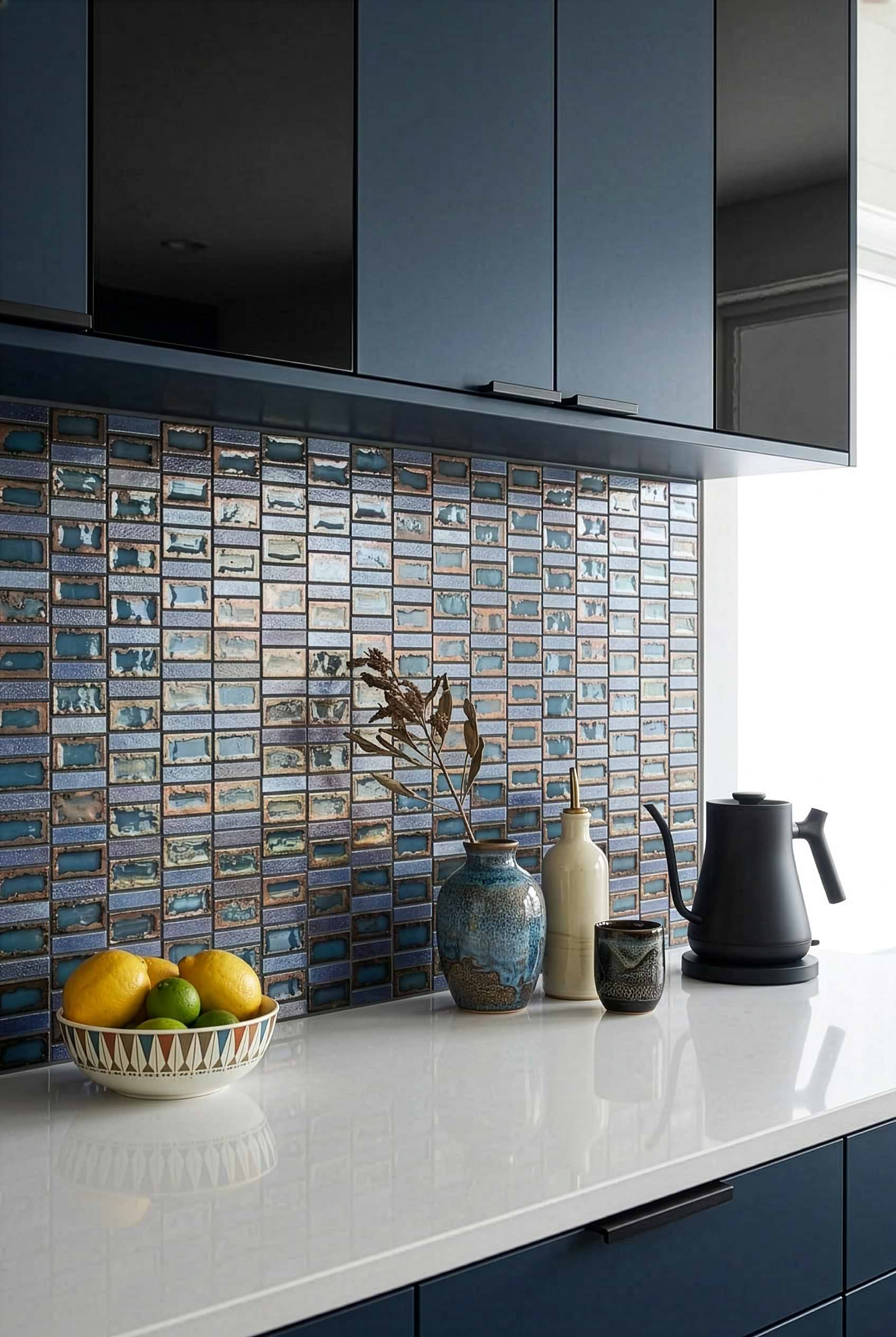 Blue Rustic Glass Mosaic Kitchen Tile BA6204