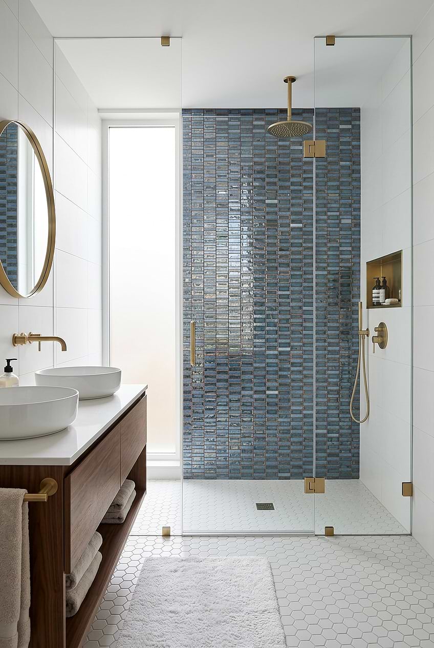 Blue Rustic Glass Shower Accent Wall BA6204