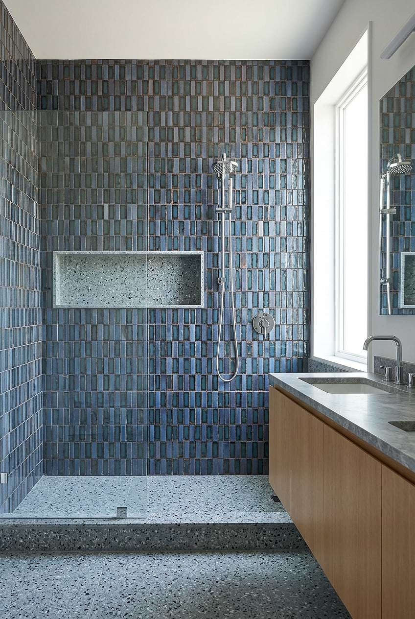 Blue Rustic Glass Shower Wall Mosaic BA6204