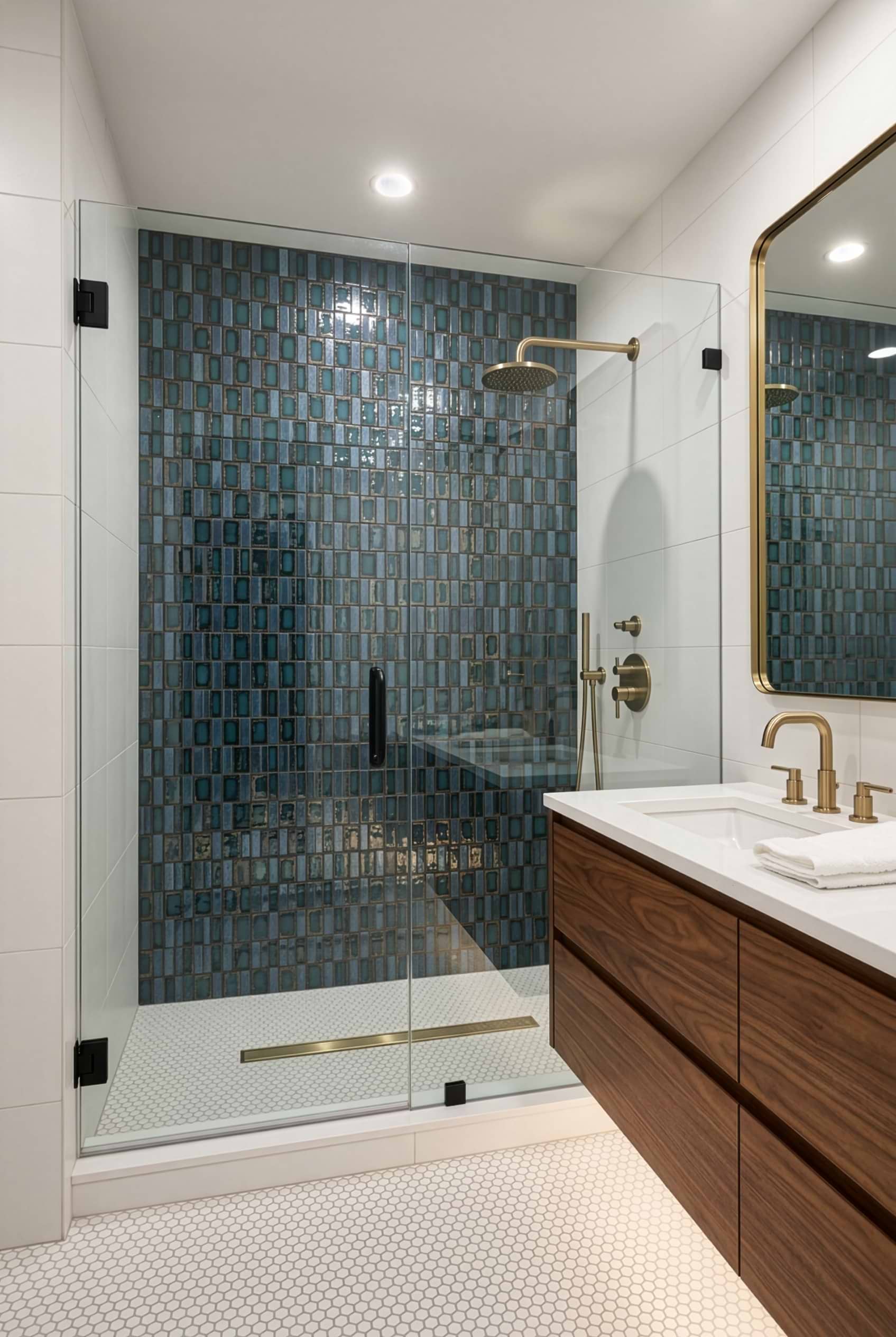 Blue Rustic Glass Shower Wall Tile Design BA6204