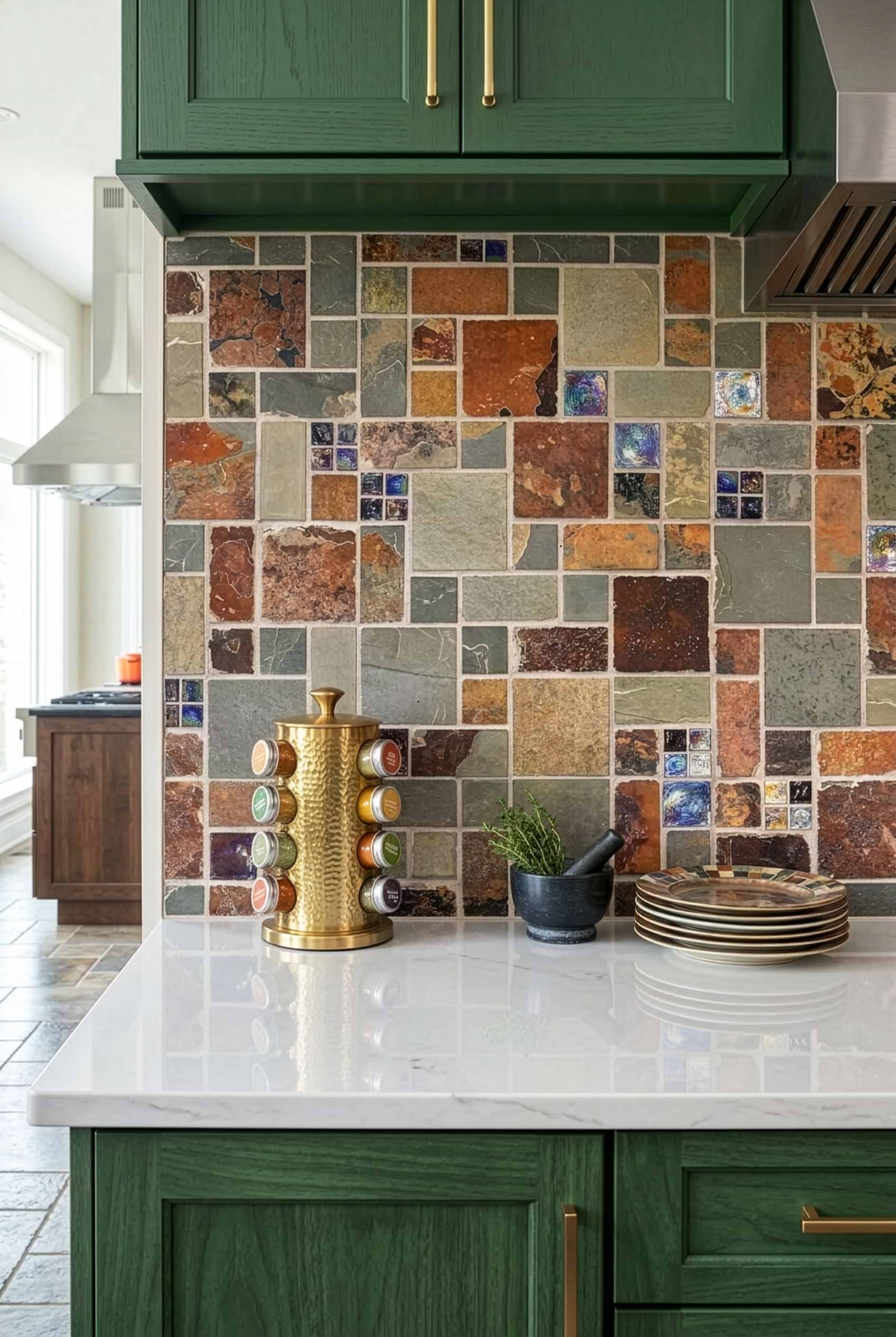 Burgundy Slate Glass Geometric Mosaic Tile BA1027
