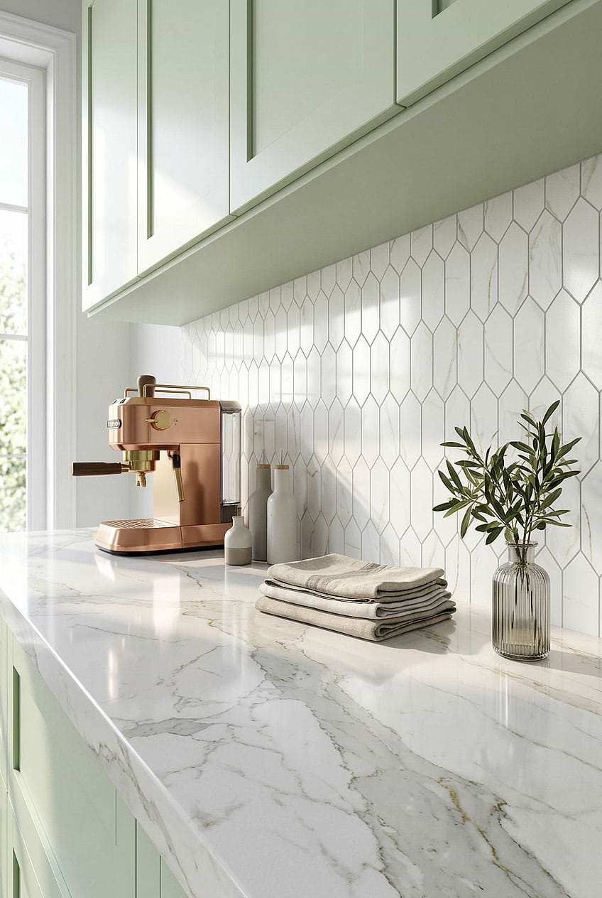 Calacatta Gold Glass Geometric Kitchen Tile BA6702