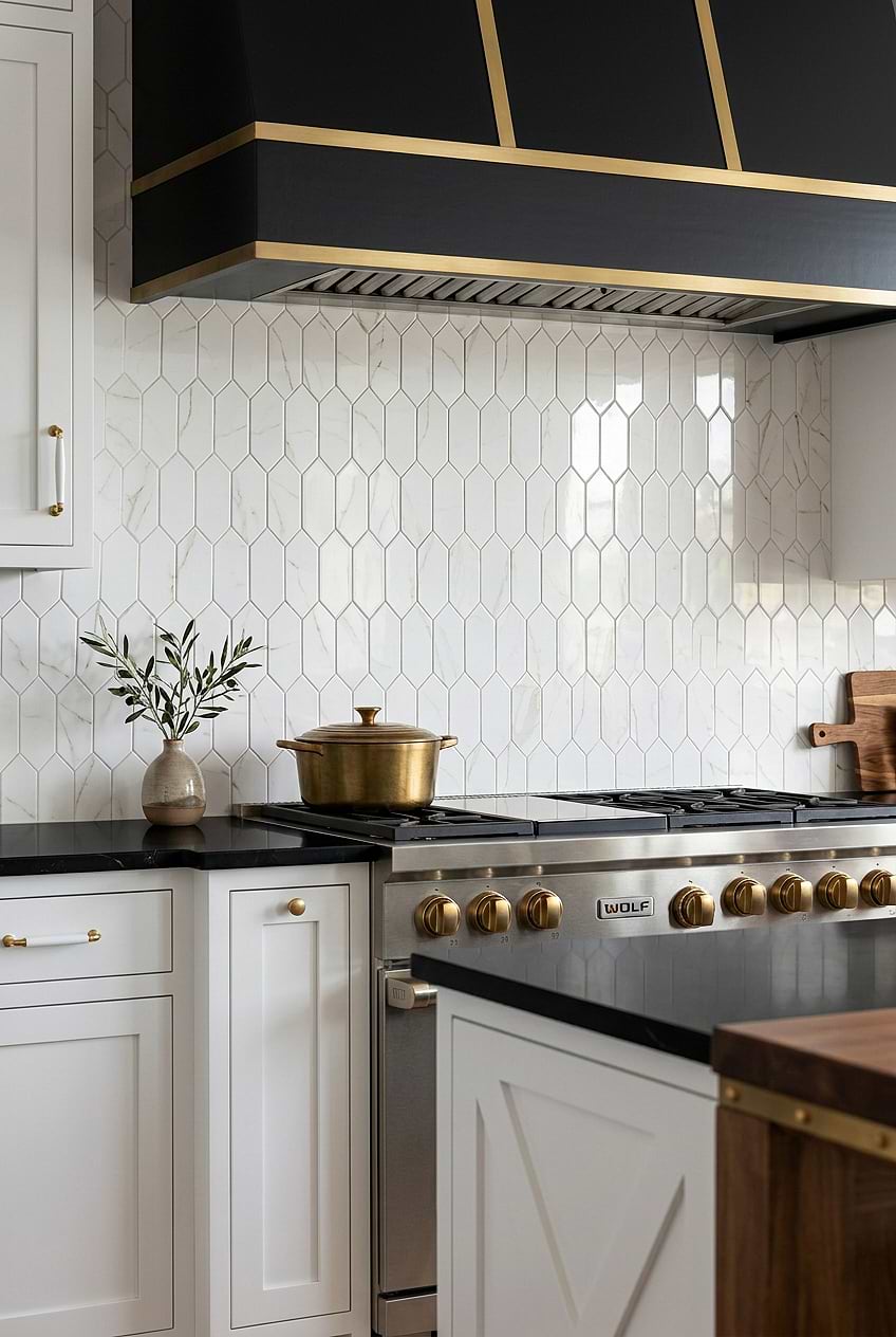 Calacatta Gold Glass Picket Mosaic Tile BA6702