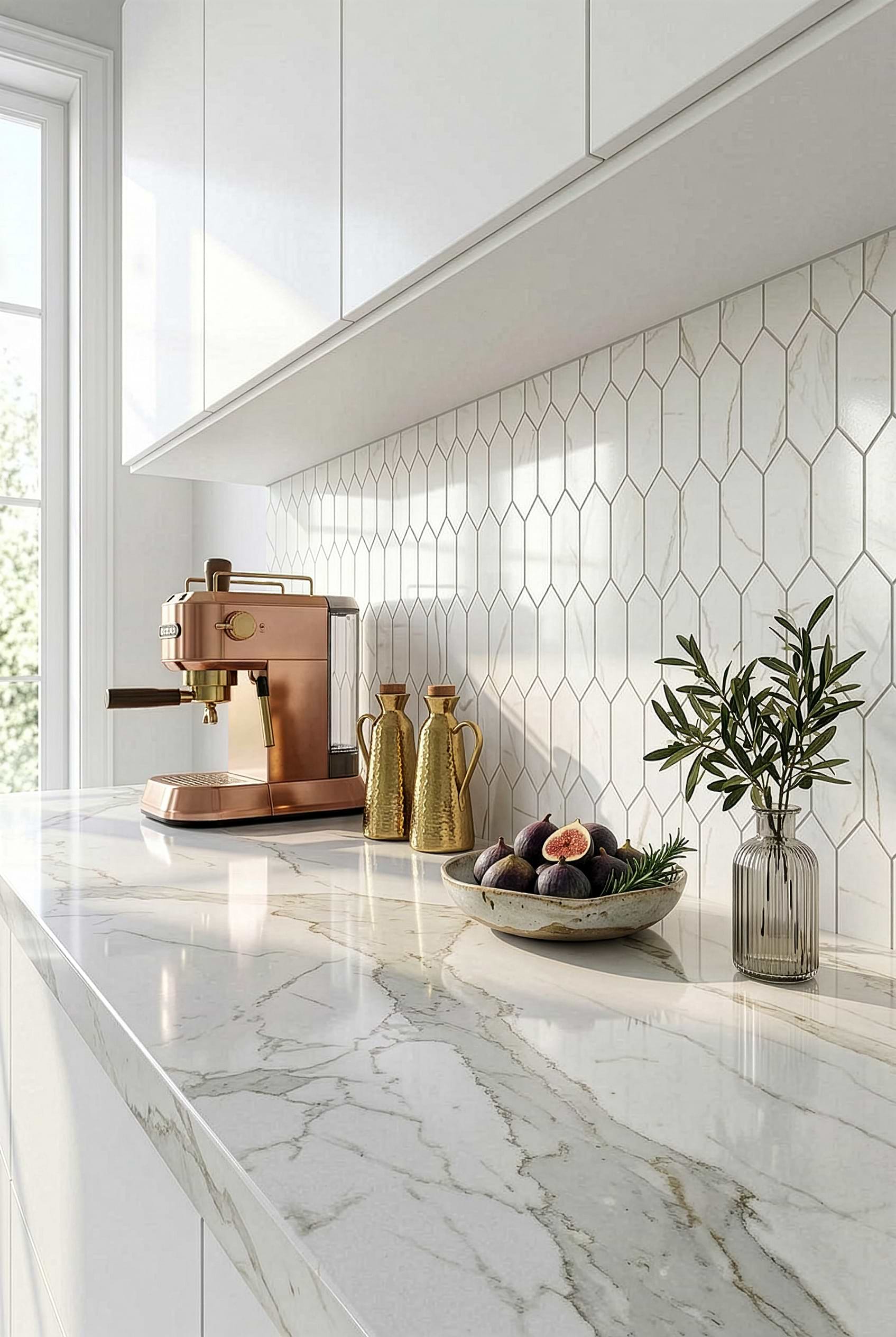 Calacatta Gold Glass White Kitchen Tile BA6702