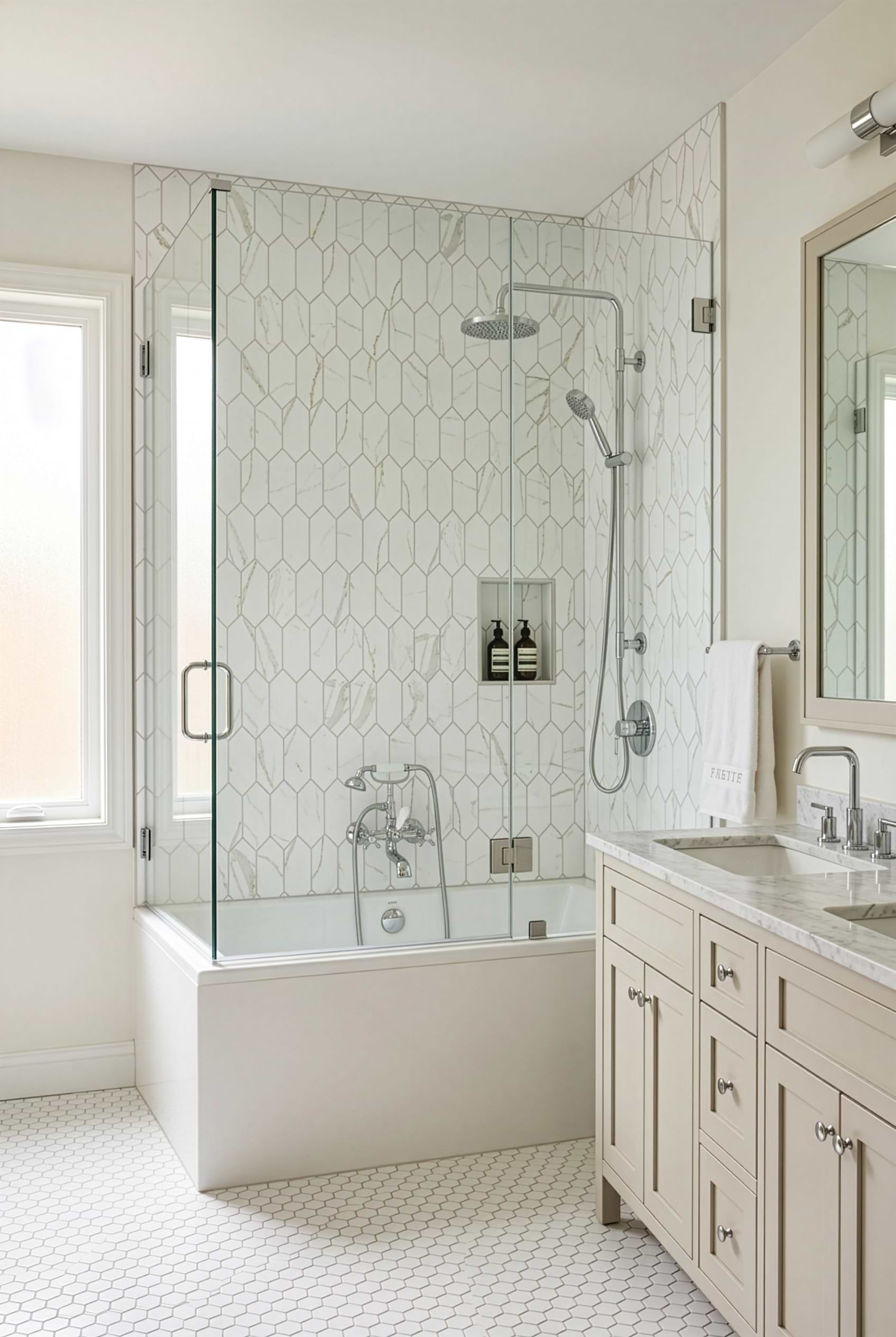 Calacatta Gold Picket Marble Shower Tile Design BA6702