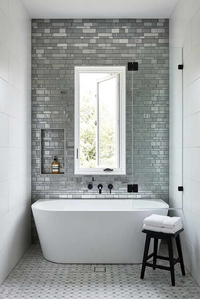 Charcoal Gray Glass Brick Shower Tile BA7018