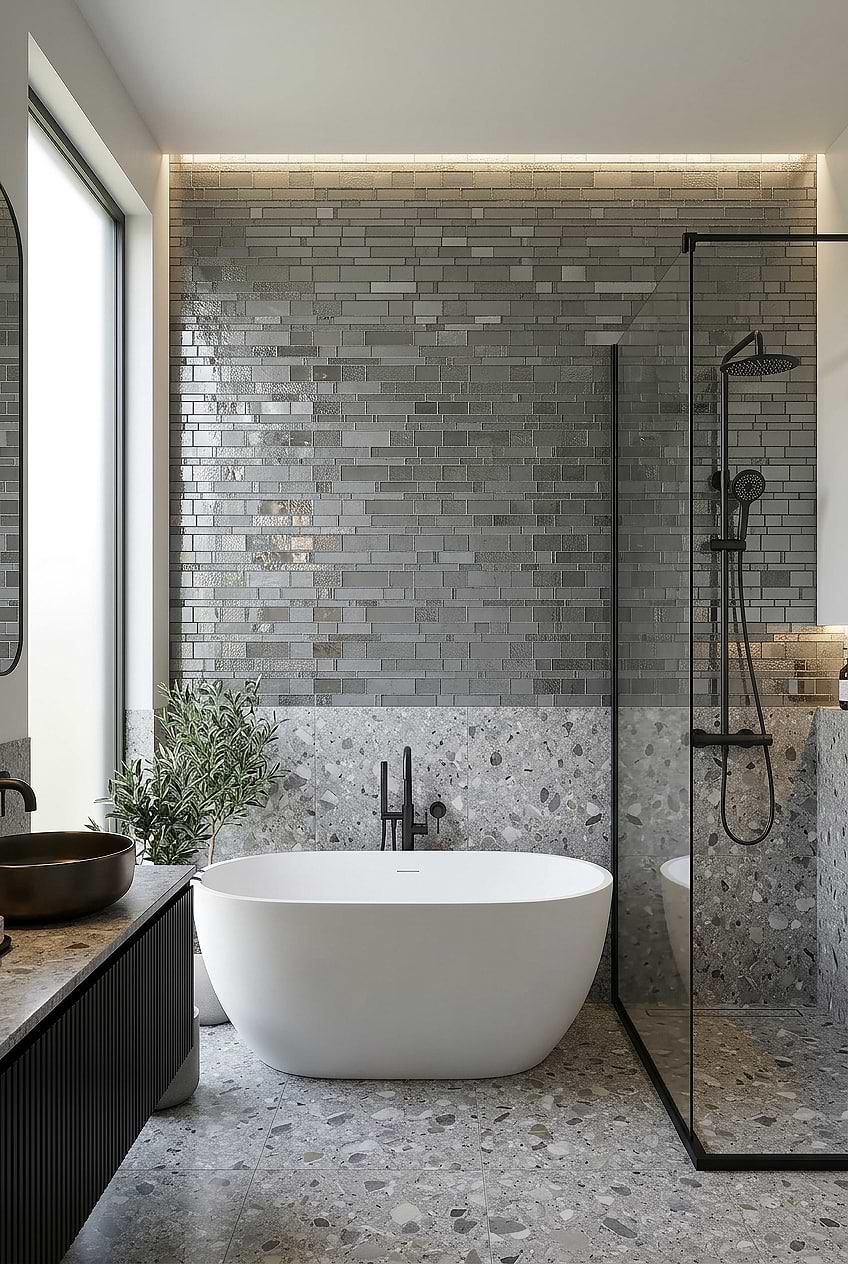 Charcoal Gray Glass Shower Mosaic Tile BA7018 Charcoal Gray Glass Shower Mosaic Tile BA7018