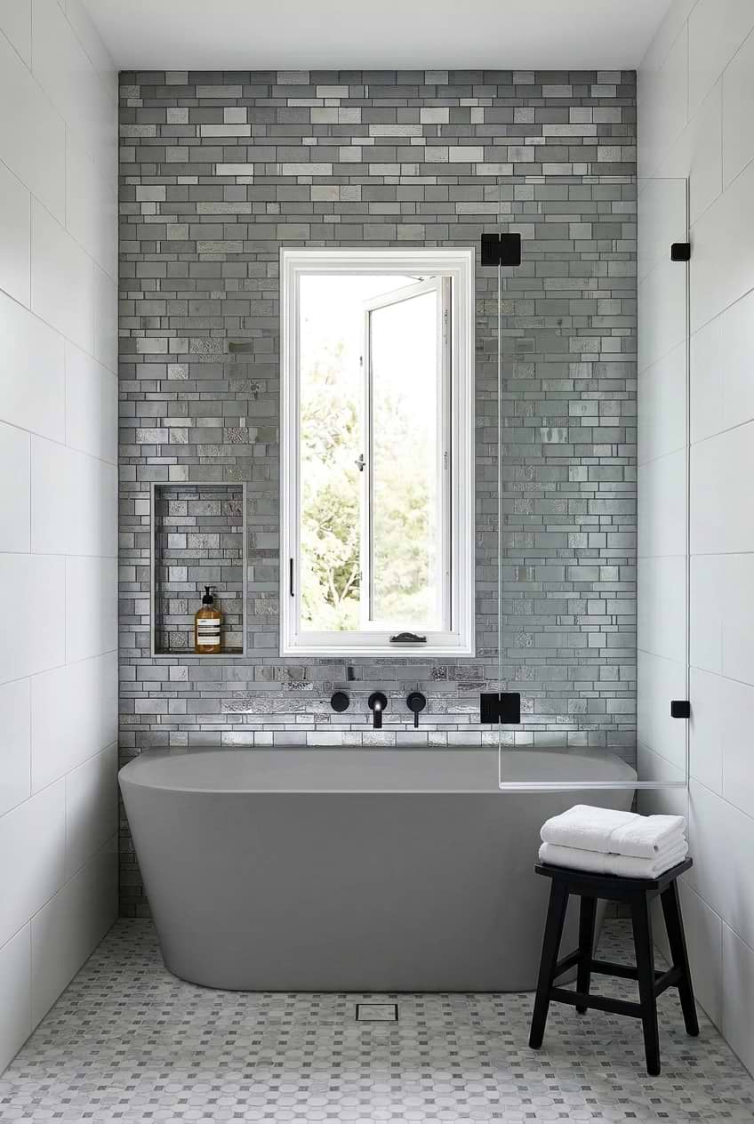 Charcoal Gray Glass Subway Shower Tile BA7018