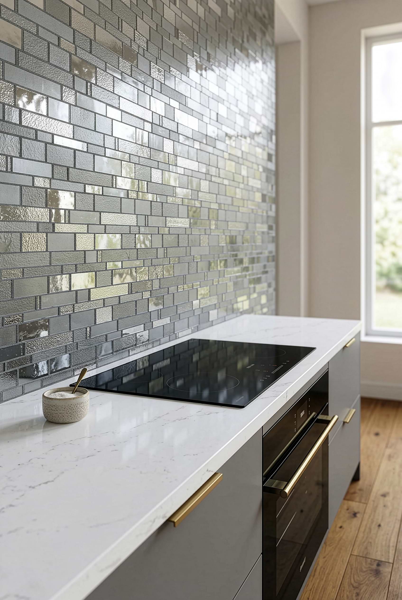 Charcoal Gray Handcut Glass Kitchen Tile BA7018