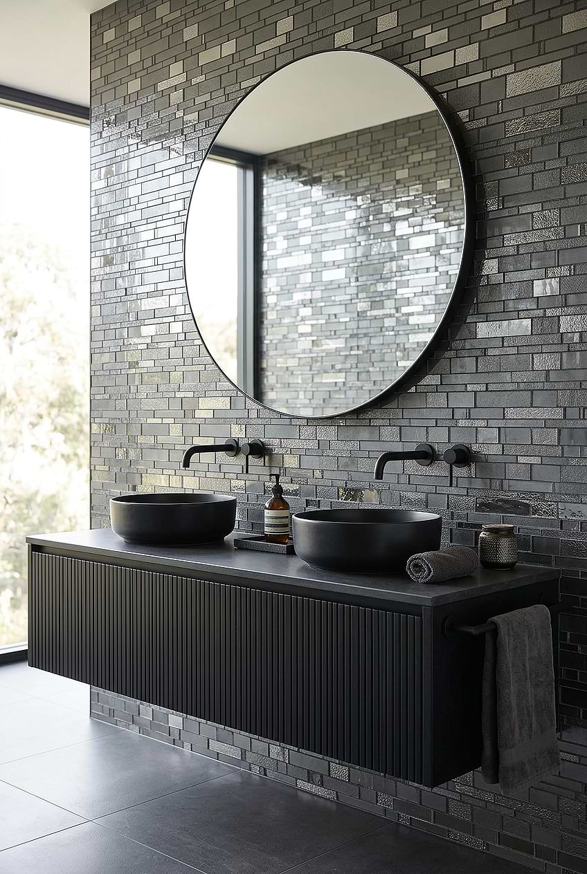 Charcoal Gray Handcut Glass Mosaic Bathroom BA7018