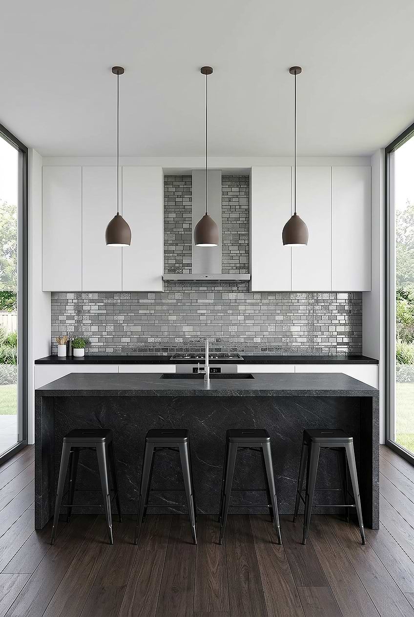 Charcoal Gray Handcut Glass Subway Tile BA7018