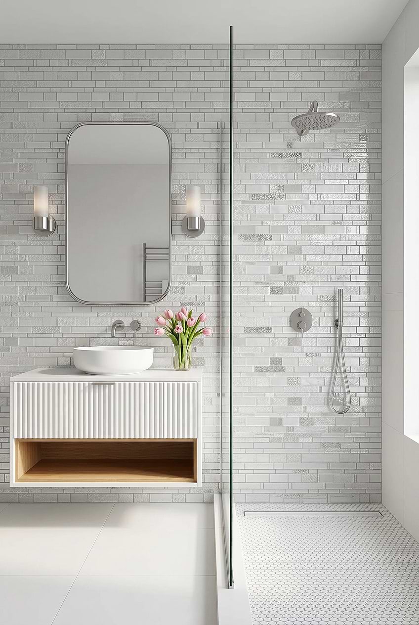 Diamond Gray Glass Subway Shower Tile BA7020