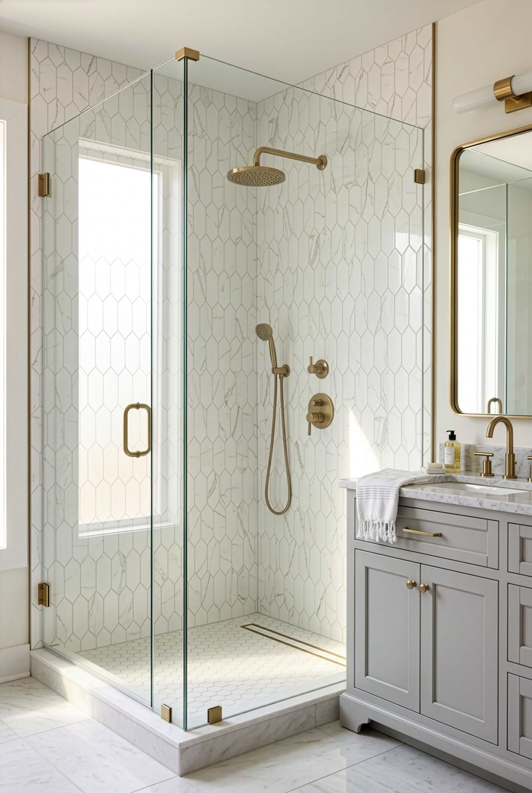 Glass Calacatta Gold Picket Shower Tile BA6702