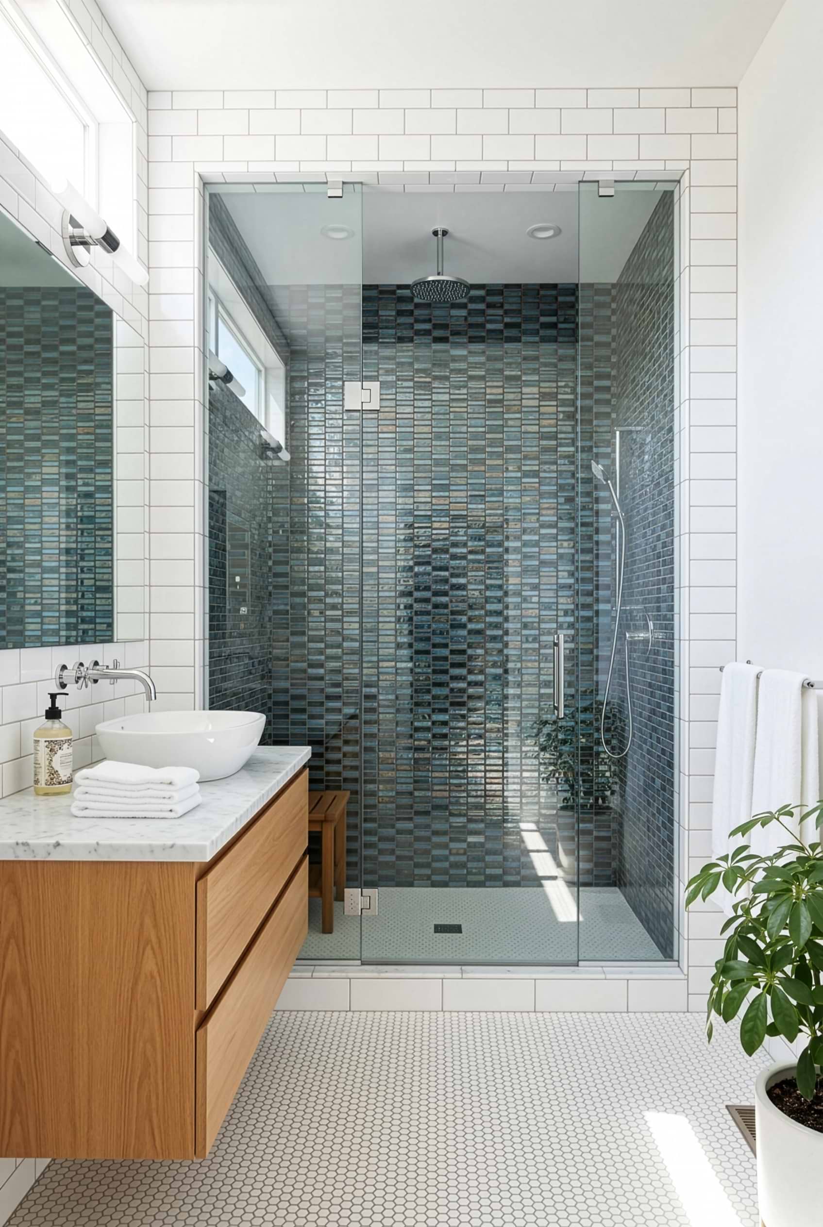 Glossy Blue Rustic Glass Shower Wall Tile BA6204