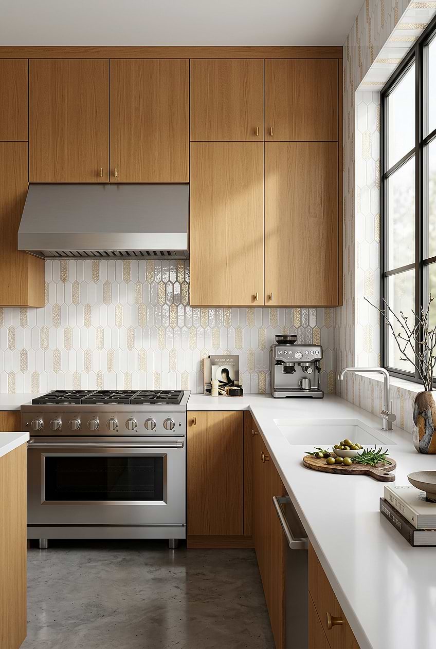 Gold Pearl Picket Kitchen Tile BA6711