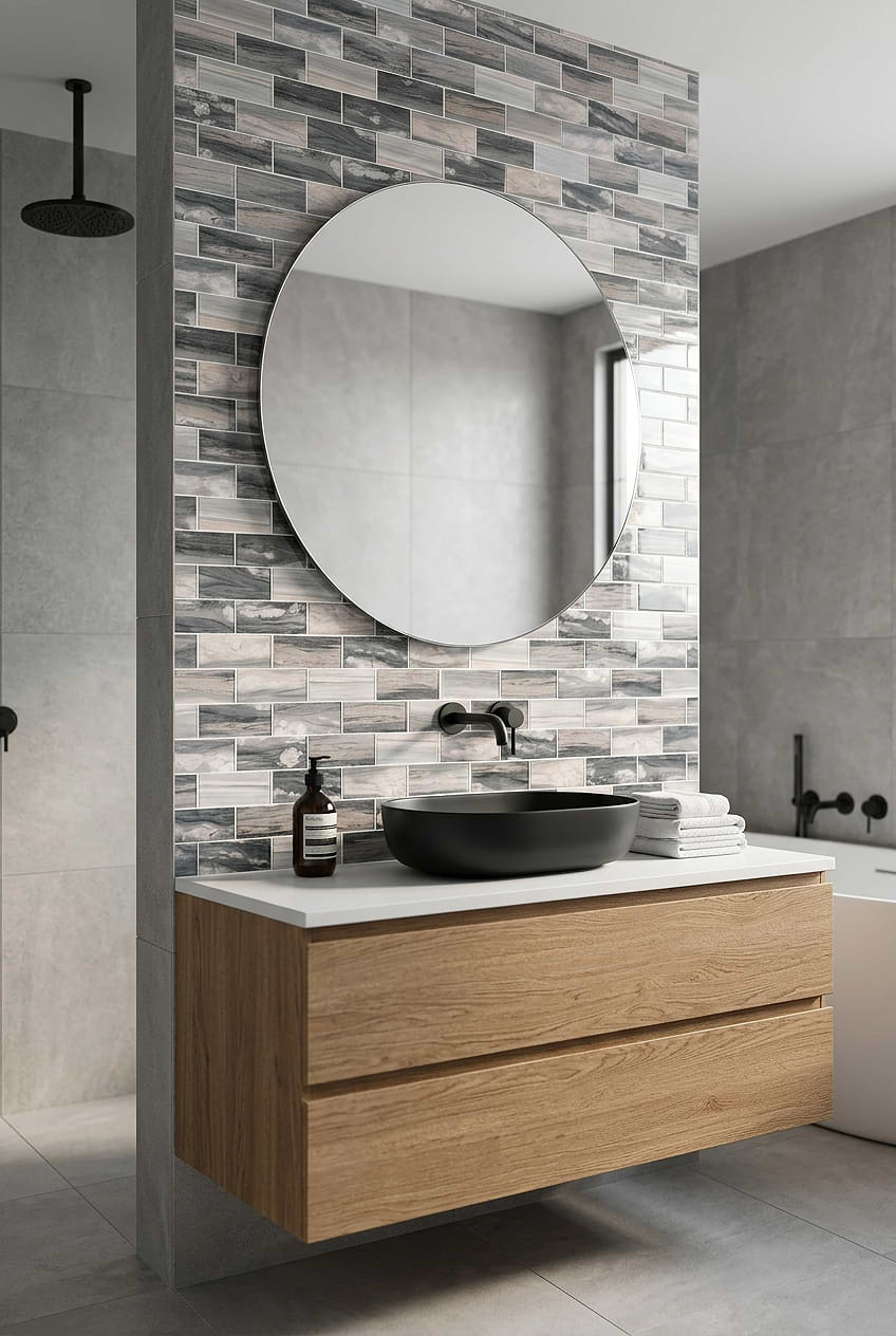 Gray Beige Glass Subway Bathroom BA8009