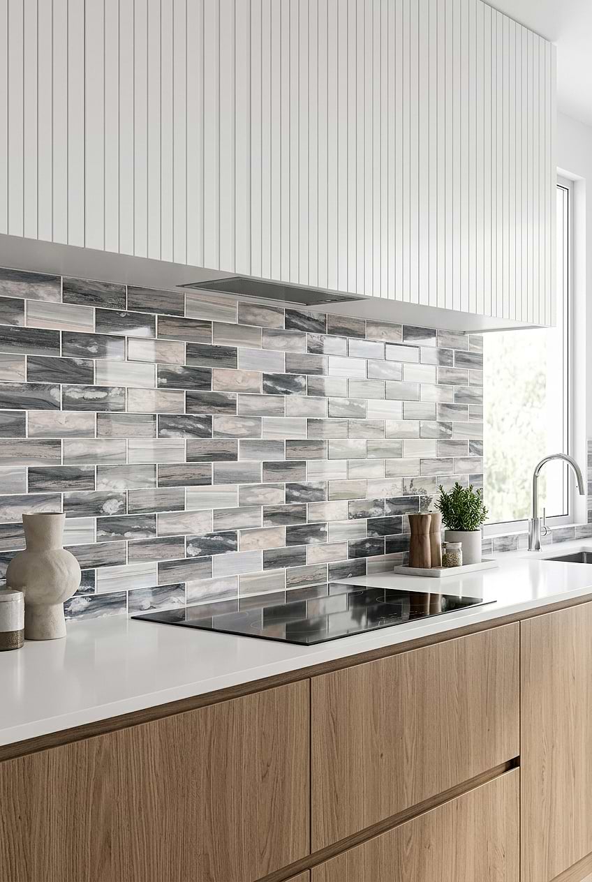 Gray Beige Glass Subway Tile Design BA8009