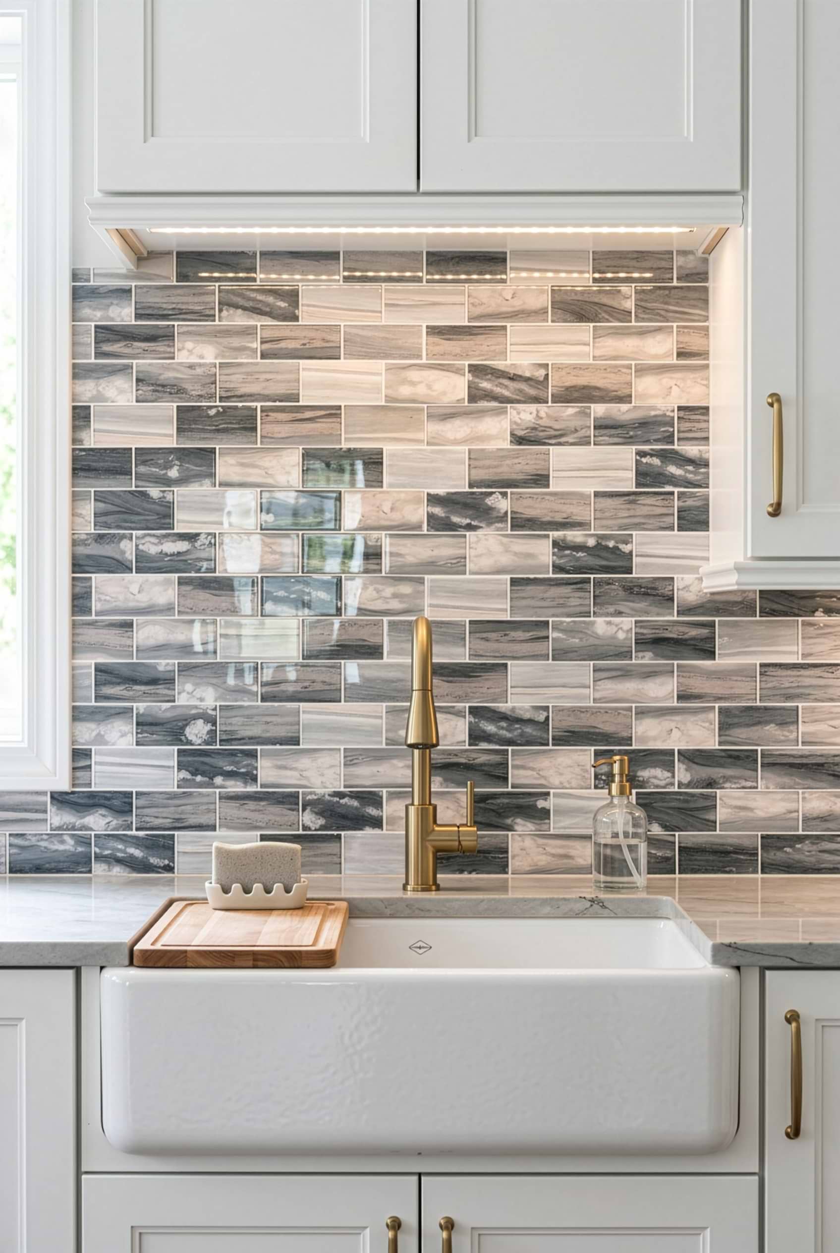 Gray Beige Marble Look Glass Subway Tile BA8009 Gray Beige Marble Look Glass Subway Tile BA8009