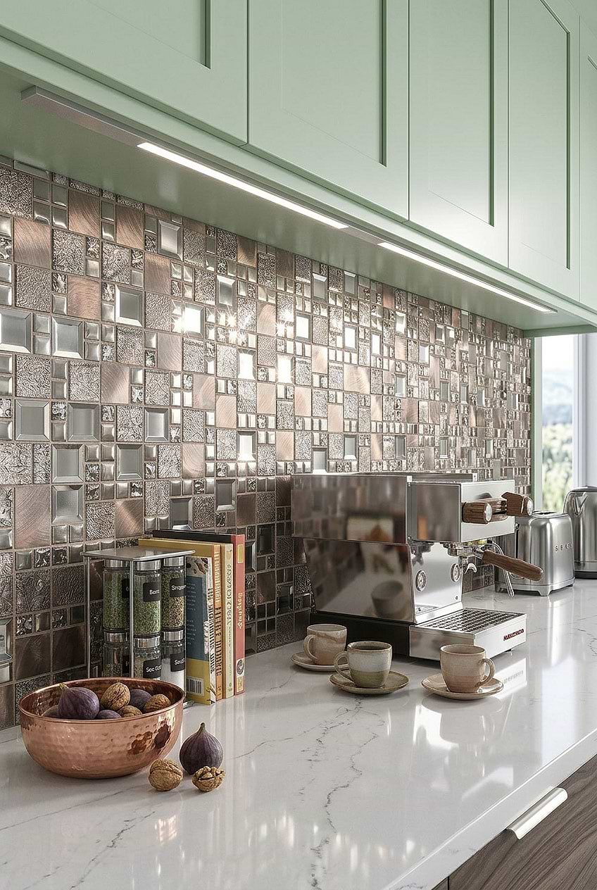 Gray Copper Glass Metal Kitchen Mosaic BA62010