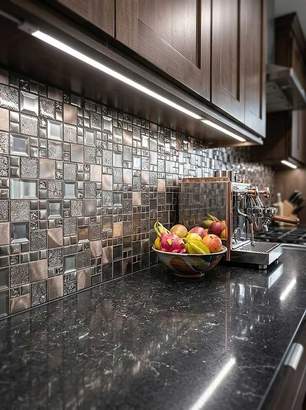 Gray Metal Glass Copper Mosaic Tile BA62010