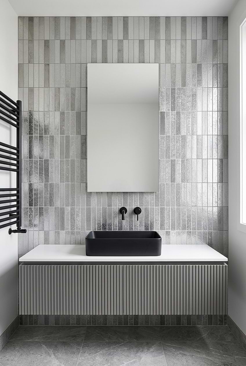 Gray Metallic Bathroom Accent Tile Design BA6205