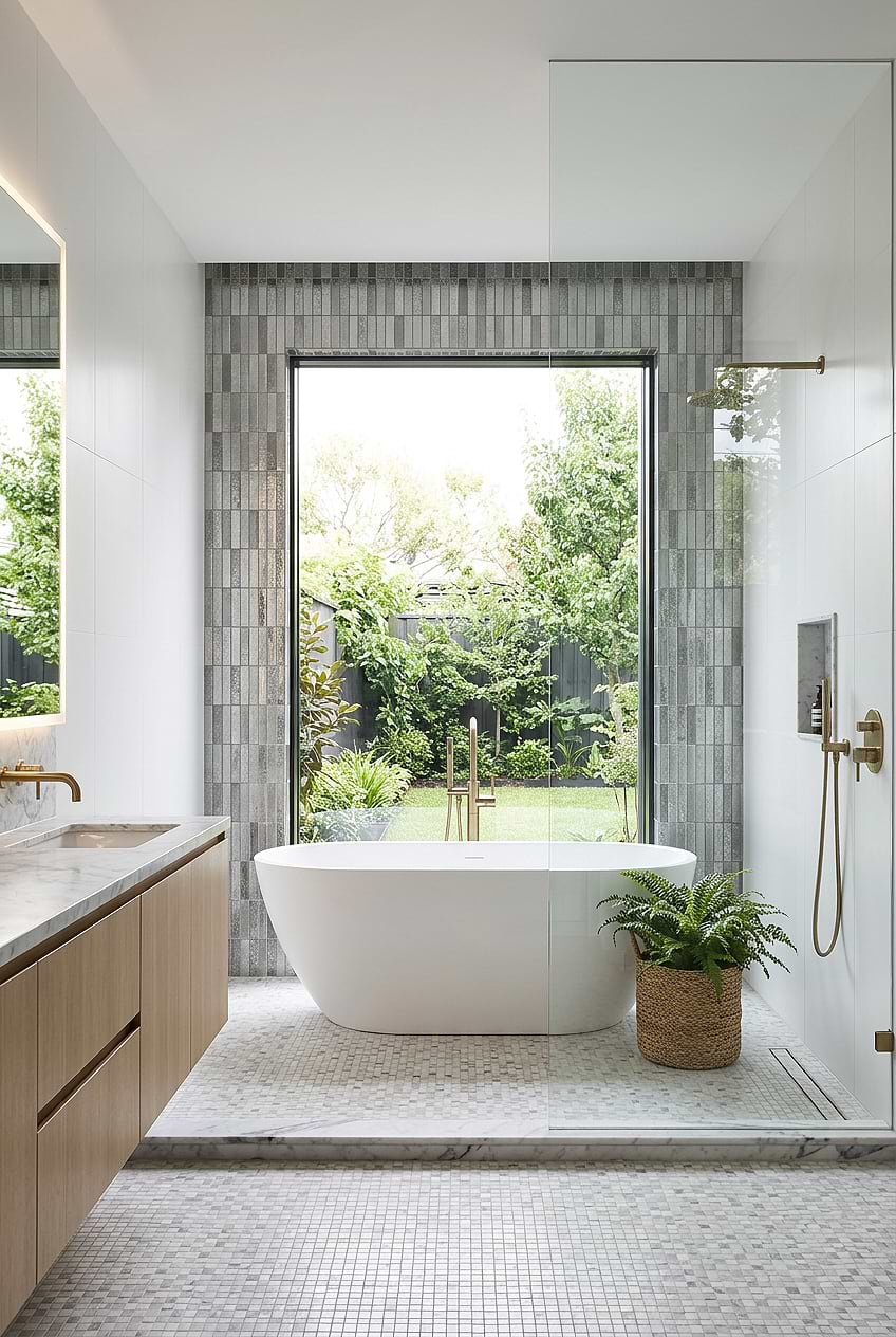 Gray Metallic Bathroom Mosaic Wall BA6205
