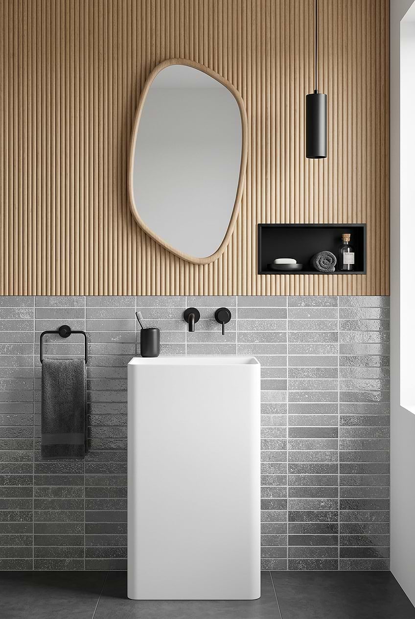 Gray Metallic Glass Bathroom Tile Wall BA6205