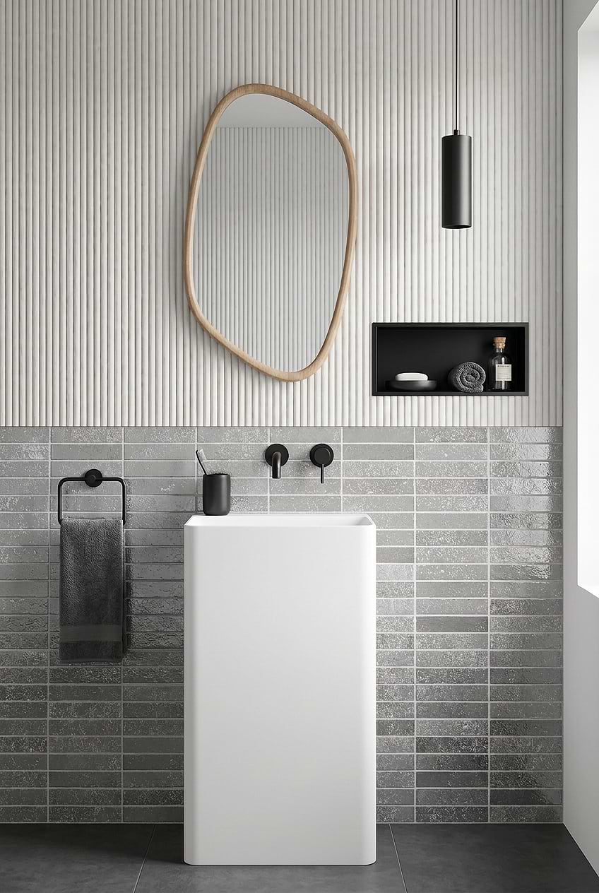 Gray Metallic Glass Bathroom Wall Tile BA6205