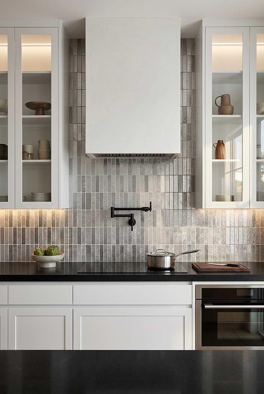 Gray Metallic Kitchen Backsplash Feature BA6205