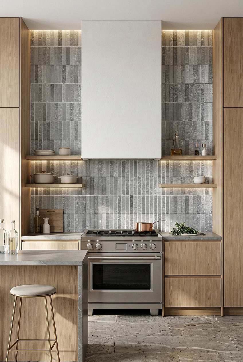 Gray Metallic Linear Kitchen Tile BA6205