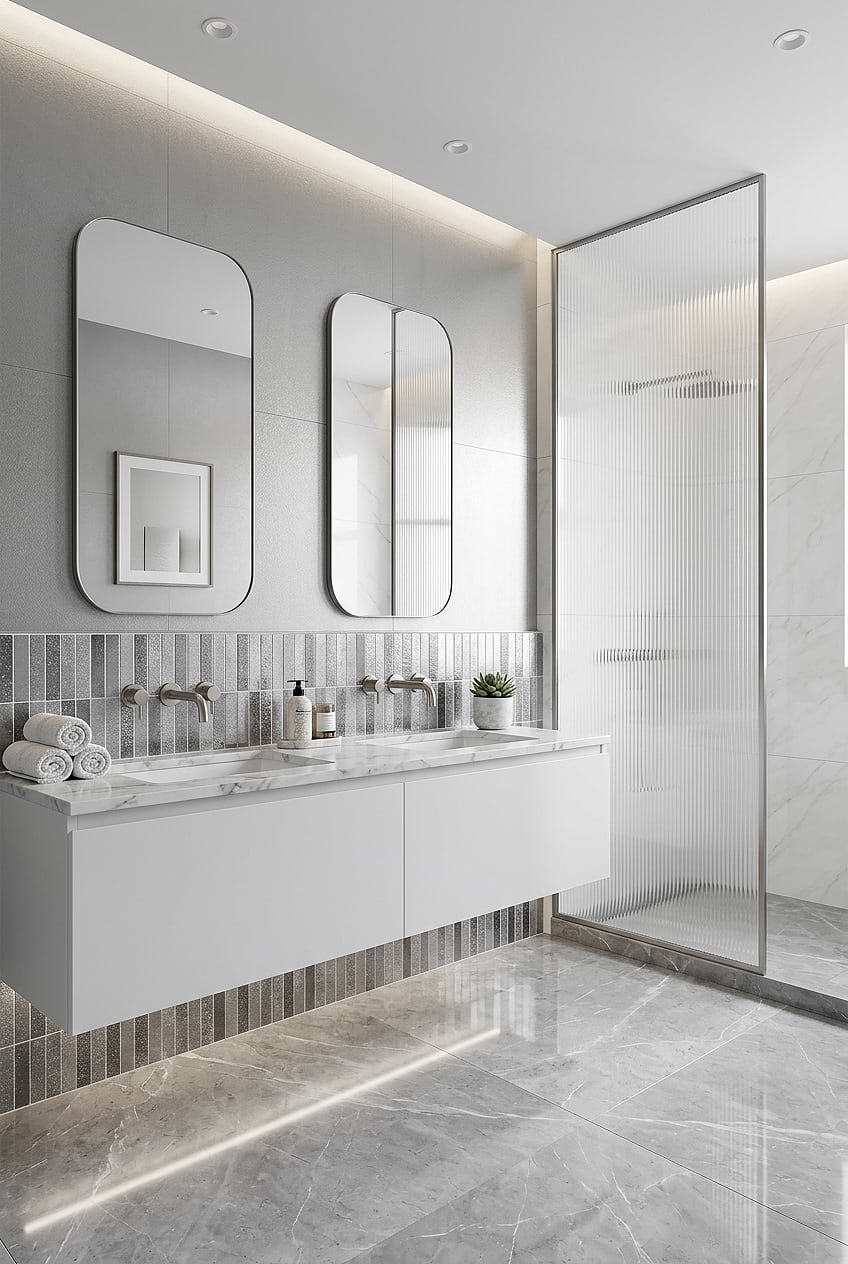 Gray Metallic Linear Mosaic Shower Wall BA6205 Gray Metallic Linear Mosaic Shower Wall BA6205