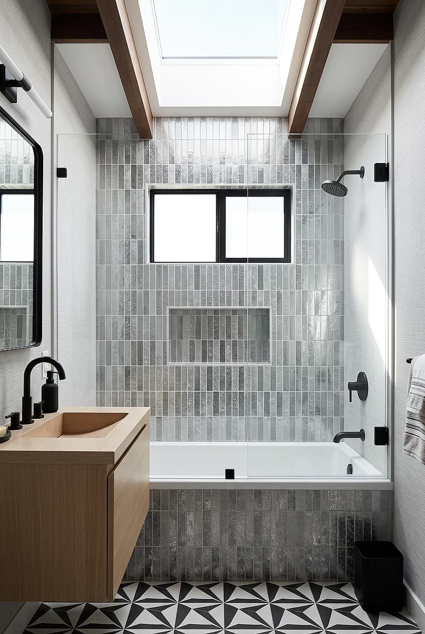 Gray Metallic Linear Shower Wall Tile BA6205