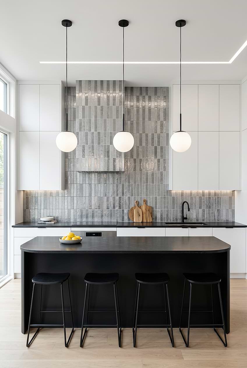 Gray Metallic Modern Kitchen Tile BA6205