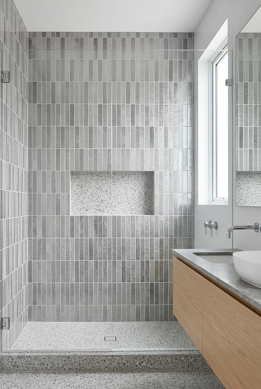 Gray Metallic Vertical Shower Tile Design BA6205