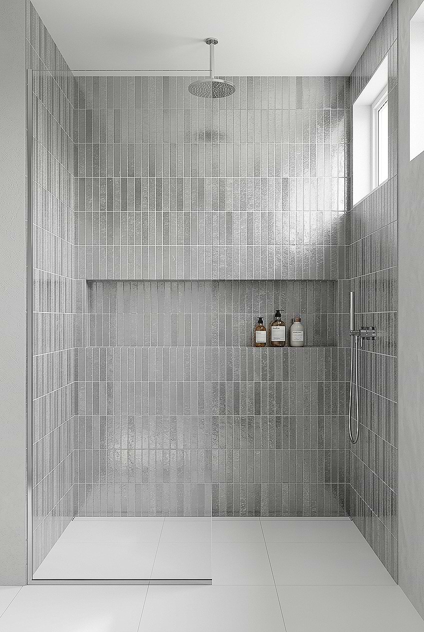 Gray Metallic Walk In Shower Tile BA6205 Gray Metallic Walk In Shower Tile BA6205