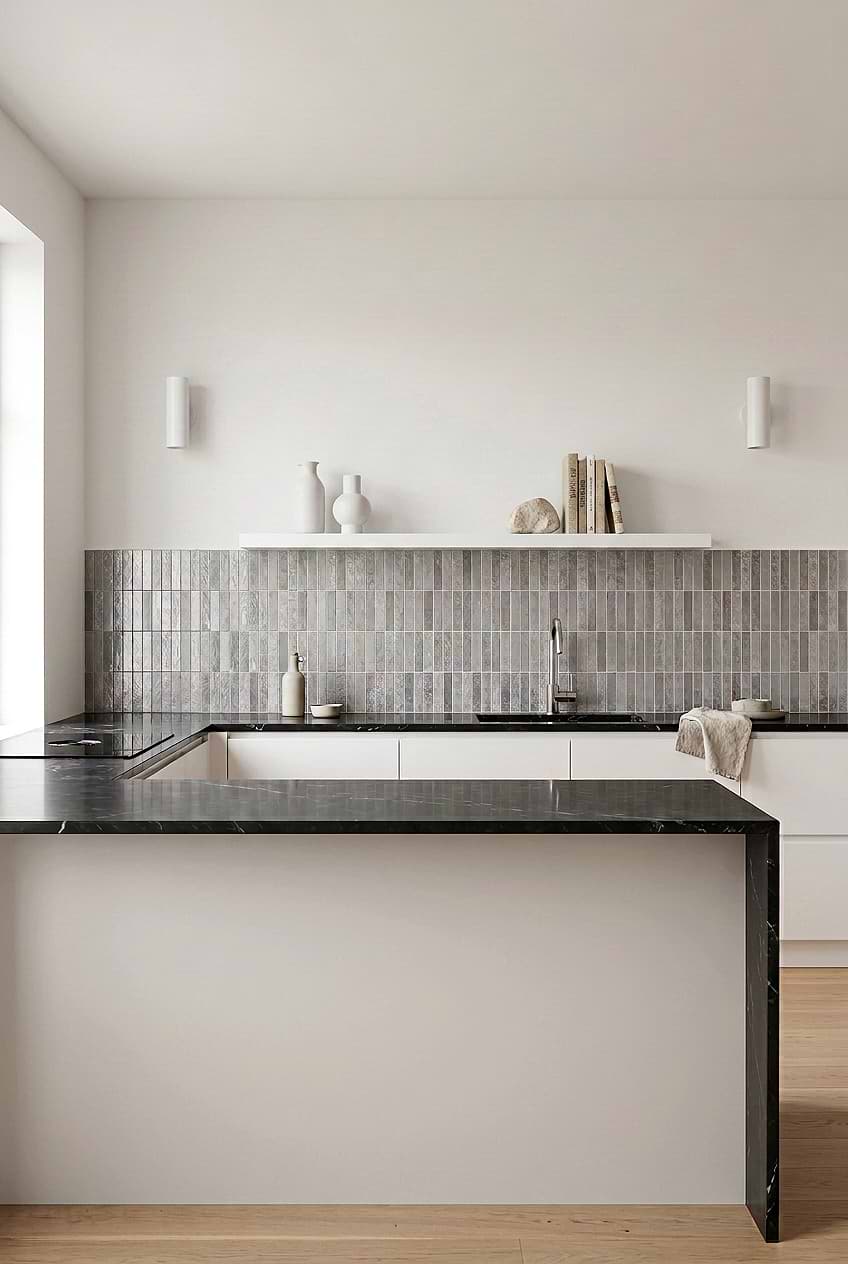 Gray Metallic Waterfall Island Kitchen Tile BA6205