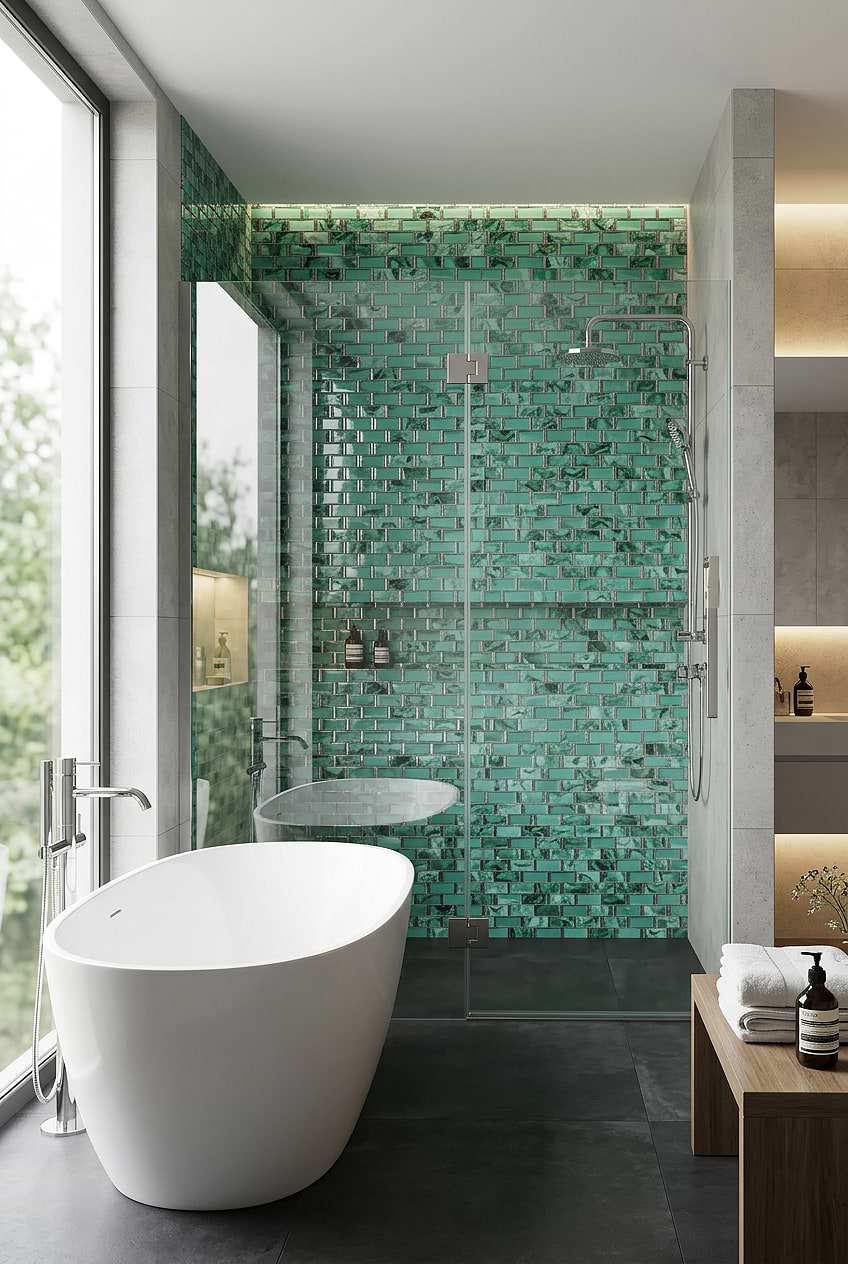 Green Beveled Glass Subway Shower Design BA8013 Green Beveled Glass Subway Shower Design BA8013