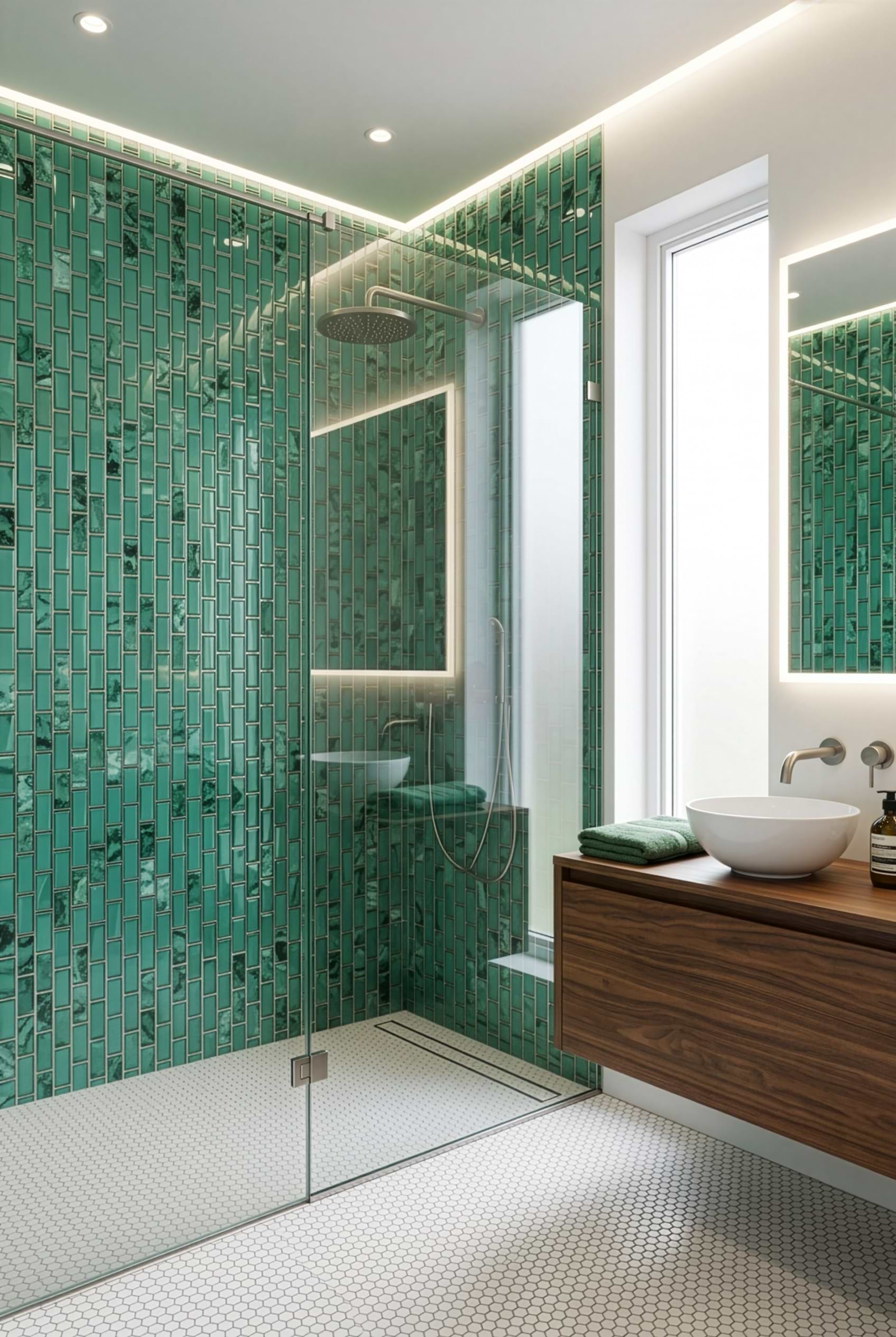 Green Beveled Glass Subway Shower Wall Tile BA8013